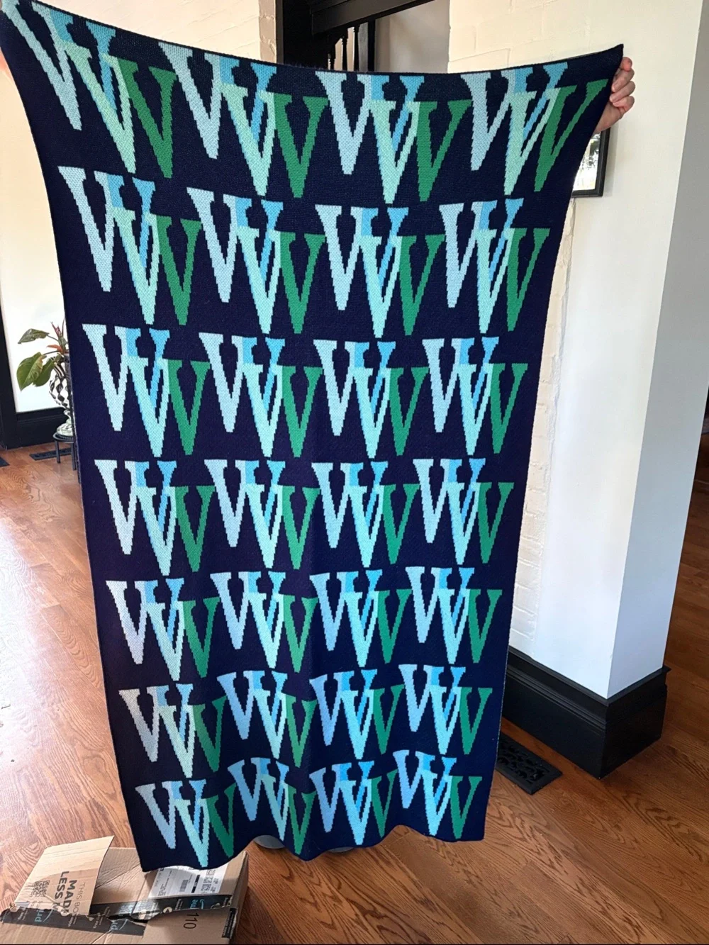 BaubleBar W Motif Blanket Navy Blue Aqua & Green '- Like New